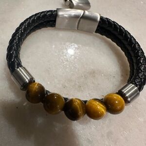💙🎁Tiger Eye Stone Leather Double-Layer Men's Bracelet